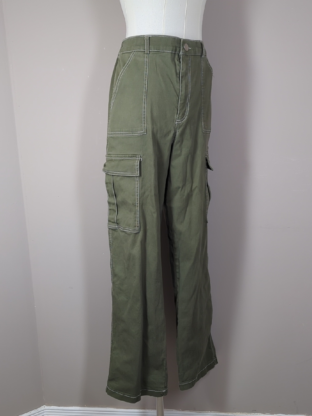 Women's Cargo Pants Wide Leg Stretch Cotton Size Large Orange Kiss